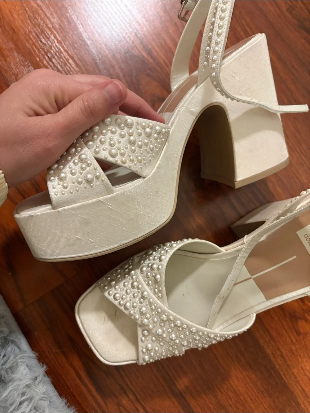 Dolce Vita Pearl-Embellished Ivory Platform Sandals